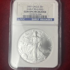 EAGLE 2007 S $1 EARLY RELEASE GEM UNCIRCULATED 1 OZ. FINE SILVER COIN - NGC 75.00 per troy oz