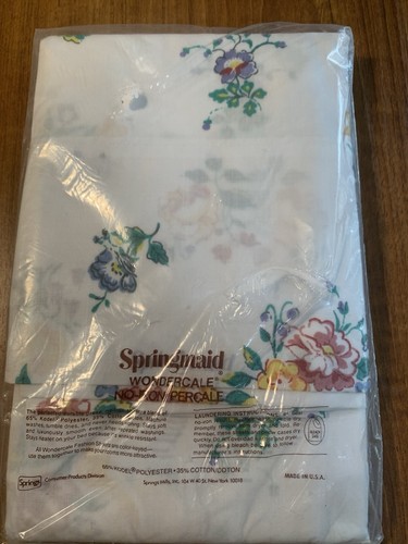NEW Vtg Springmaid percale Double Full Flat Sheet 2 Pillowcases Floral - Picture 5 of 6