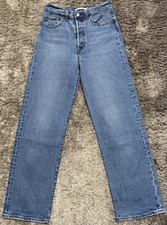 Authentic Levi's Ribcage Straight Ankle Blue Denim Jeans Womens Sze W27 L29 VGC