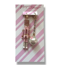  Betsey Johnson Pink Nutcracker Dangle Earrings Asymmetrical Pair