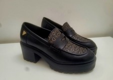 GUESS Black Patent Chunky Loafers Size 5 New Block Heel Slip On