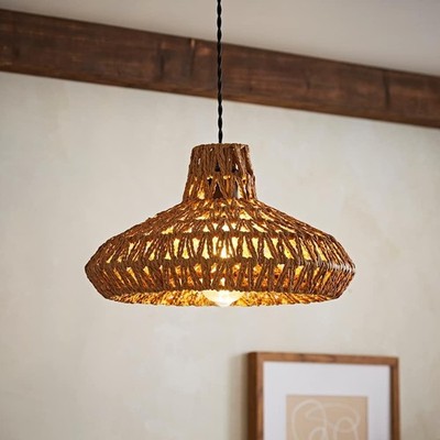 Naturgeflecht Rattan Decken Pendelleuchte Schirm Lampenschirm LED Birne Scandi Boho