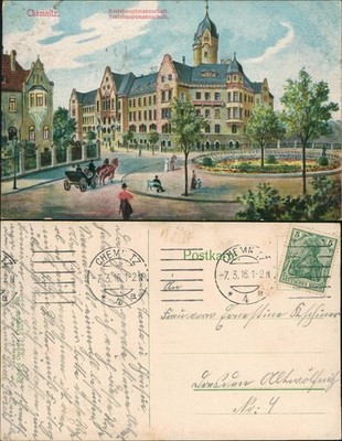 Postcard Chemnitz district headquarters official headquarters. 1916