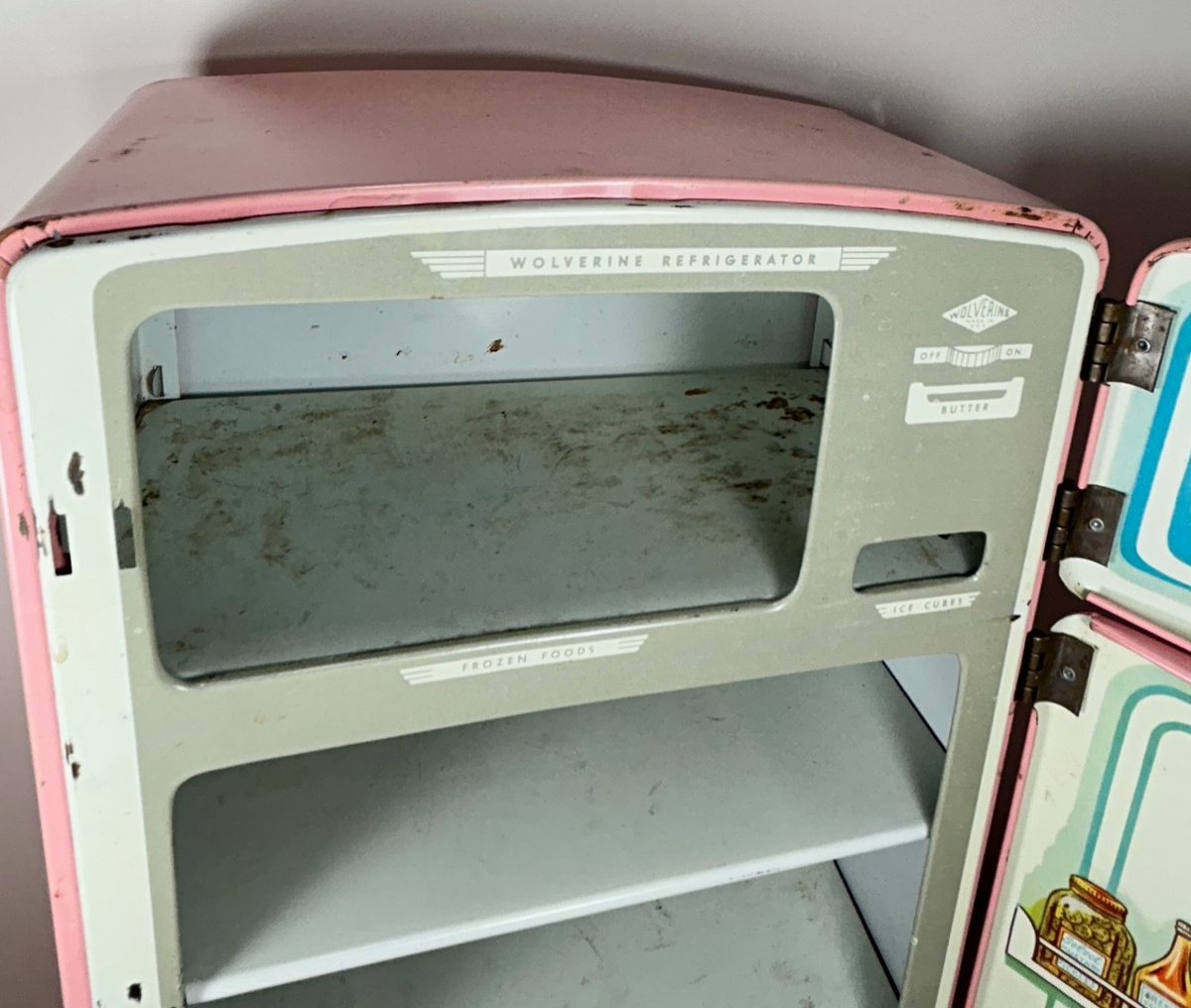 1950s Pink Wolverine Refrigerator # 185 Metal Litho Toy Appliance