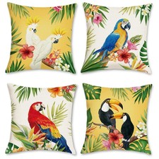 Tropical Birds Toucan Throw Pillow Covers 18 x 18 Inch Parrots Flowers Leaves...