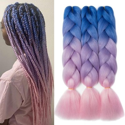 JumboFlechtHaarverlängerung, 3 Packungen, 61 cm, BlauViolettRosa