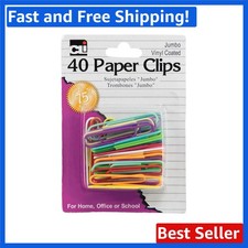 Jumbo Vinyl Coated Paper Clips - Assorted Colors, 40-Pack for Stylish Organiz...