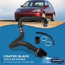 For 01-05 Honda Civic DX LX 1.7 Black Aluminum Piping JDM Cold Air Intake System