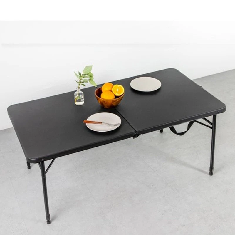 4 Foot Fold-in-Half Adjustable Folding Table Black Outdoor Utility Table New - Image 4 of 4