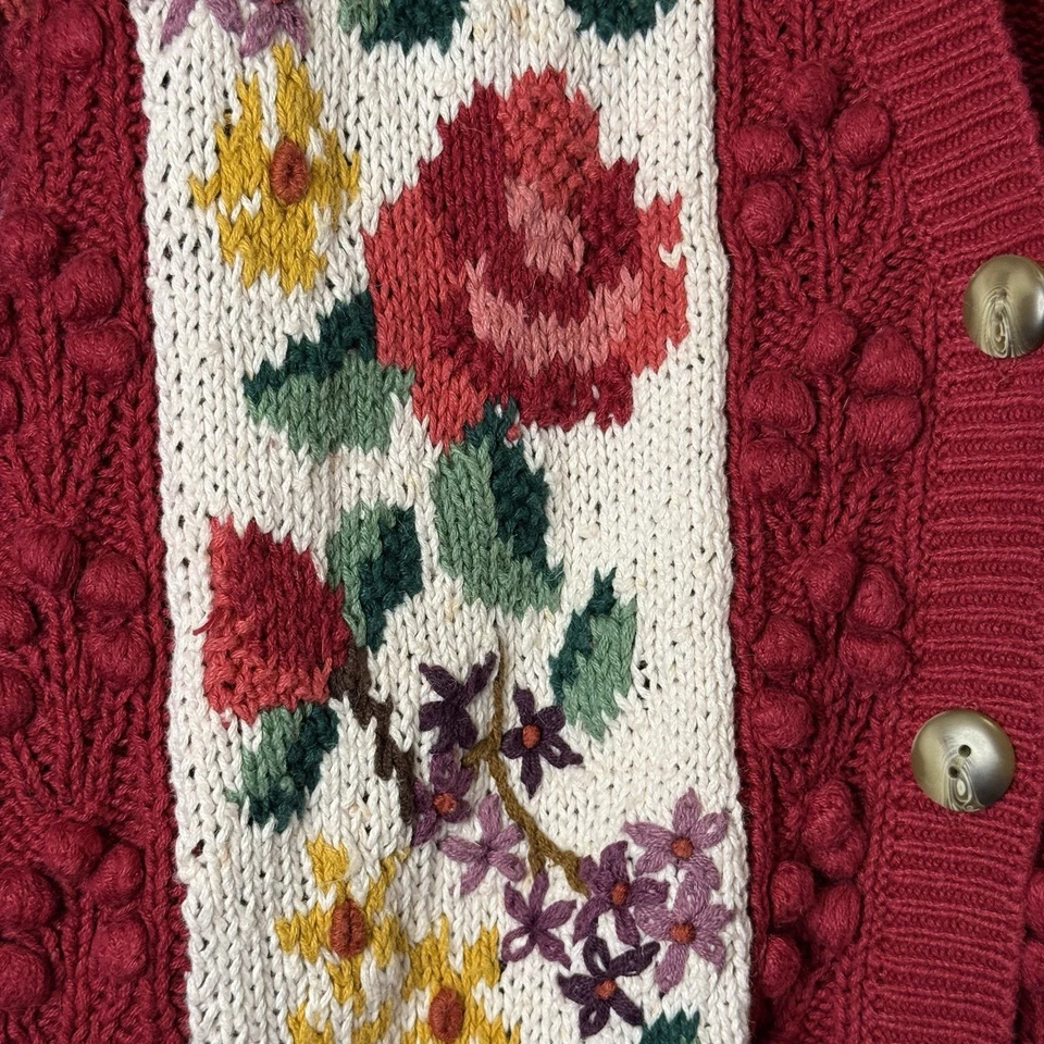 Cárdigan floral rojo/óxido Chaus para mujer botones suéter vintage Grandmacore Foto 3 de 4