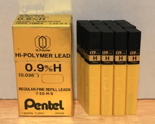 2 Dozen Pentel Hi-Polymer lead refill 0.9mm REGULAR fine #50-2H-9