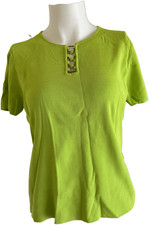 Cable & Gauge women’s Y2K gold buckle collar short sleeve blouse Large lime gree