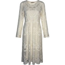 Raga White Floral Embroidered Mesh Lace Midi Dress Long Sleeve One Size NEW