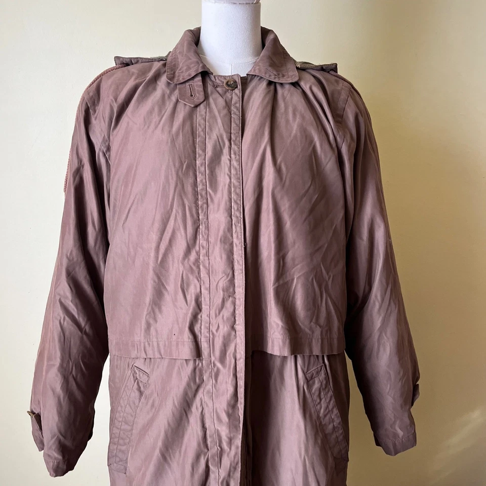 Eddie Bauer Brown Plaid Lined Goose Down Long Coat Hooded Parka Women's M Tall - Image 3 of 4