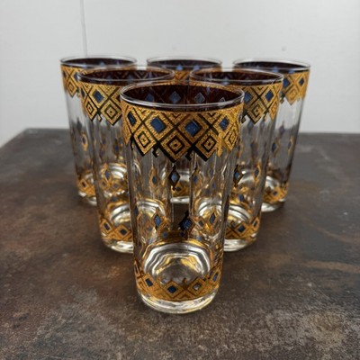 Vtg c.1960s CULVER King's Row Highball Glasses 22k Gold Overlay SET OF 6