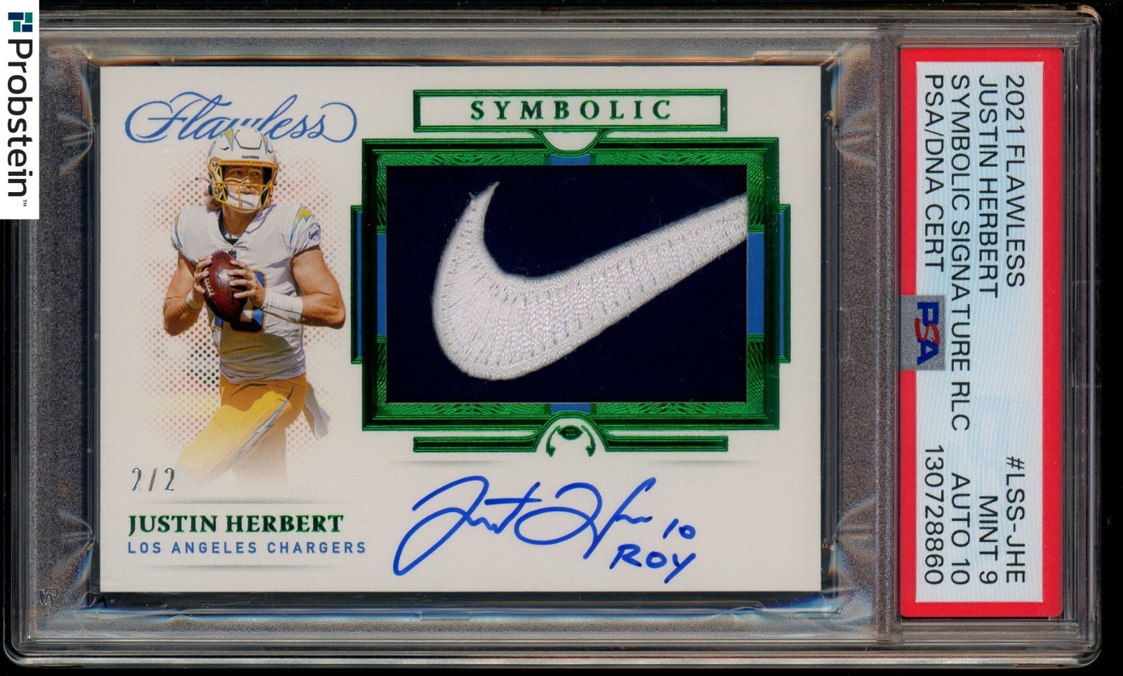 2021 Flawless Symbolic Justin Herbert Nike Logo Patch 2/2 PSA 9 PSA/DNA 10 AUTO view 2