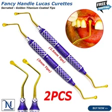 INSTUMAX® Lucas Curette Serrated 2.5mm & 3mm Tips Blue CNC-Handle / Golden Tips
