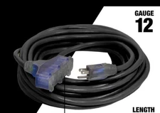 75' Lighted Outdoor Extension Cord 3 Electrical Power Outlets Fan Style