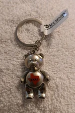 Texas Silver Tone Teddy Bear Keychain Movable Parts Souvenir Keytag Gift