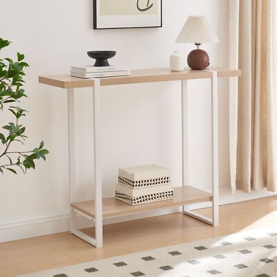 Kings Brand Furniture Metal Wood Console Table with Shelves - White/Light Brown