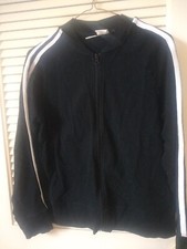 black long sleeved striped zip up sweater