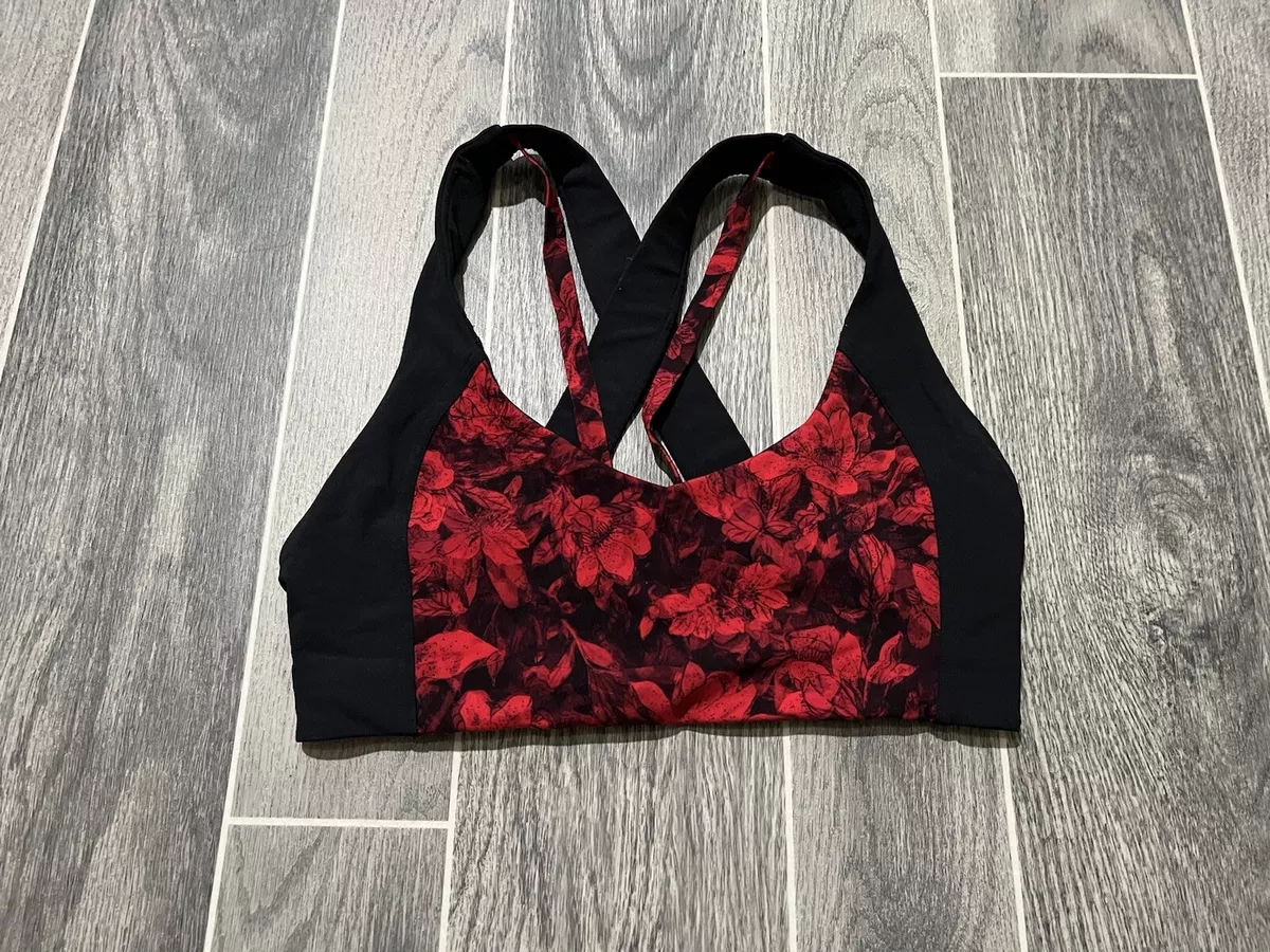 Lululemon Sweat Times Bra Size 8 SARB BLK Red Black Floral Full On