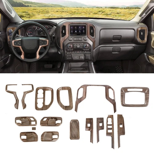 Center Console Interior Trim Cover Kit For Chevy Silverado 19-25 Wood Grain 16pc