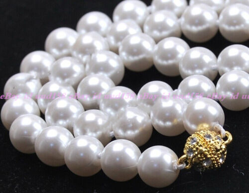 10mm South Sea White Shell Pearl Hand Knotted Round Beads Necklace 18" AAA - Picture 1 of 12