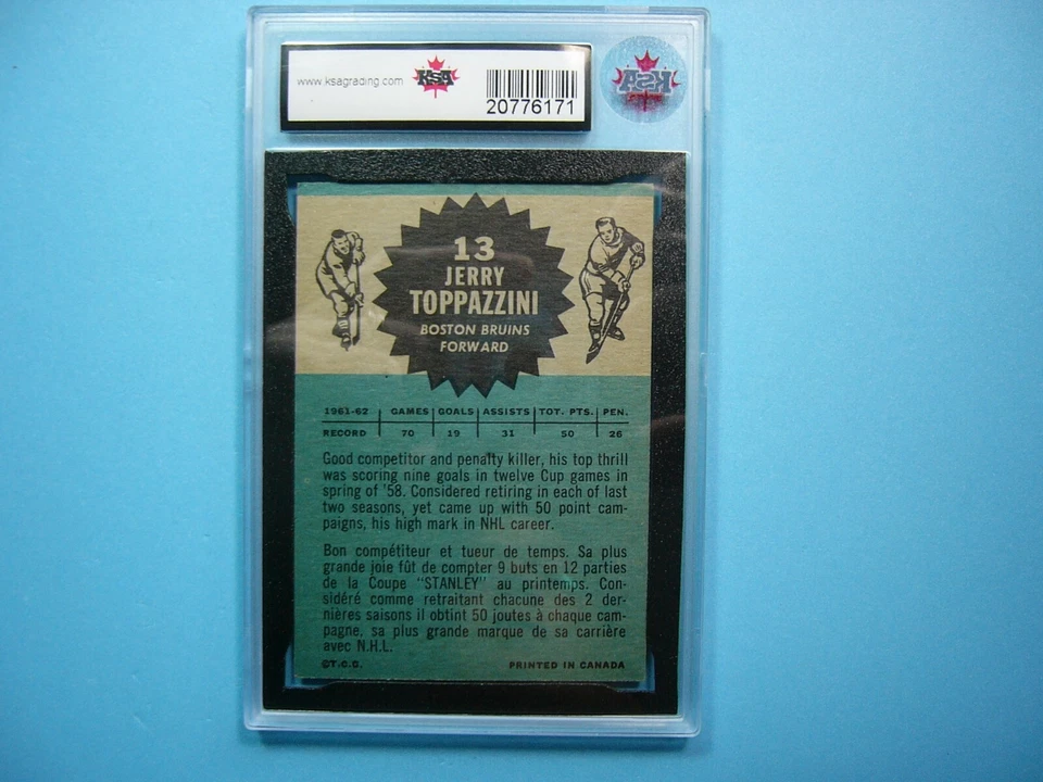 1962/63 TOPPS NHL HOCKEY CARD #13 JERRY TOPPAZZINI KSA 7.5 NM+ SHARP!! TOPPS - Image 2 of 4