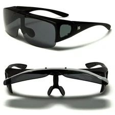 Polarized Flip-up Lens Matte Black Semi Rimless Over The Glasses Sunglasses