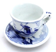 Vintage Miniature Hand Painted Delft Blue Dutch Ceramic Cup  Saucer 116 165