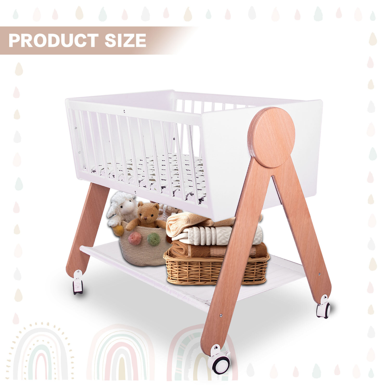 Wooden Bedside Bassinet Sleeper, Baby Crib Bassinet w Storage Included Bassinet