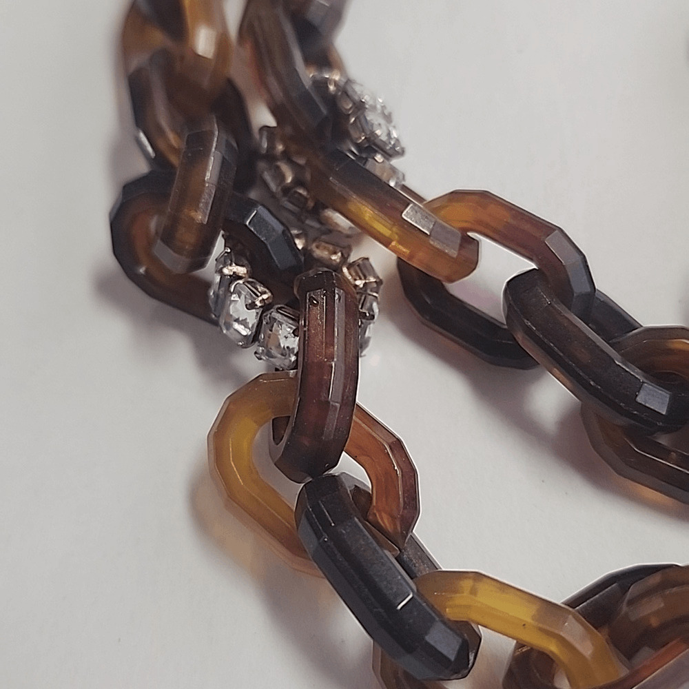 J Crew Faux Tortoise shell Link Necklace Clear Rh… - image 3