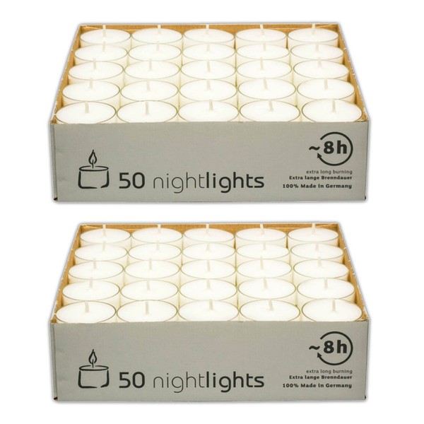 100 Teelichter Weiss Brenndauer 8 Stunden Paraffin Windlicht Kerze Ohne Duft-image