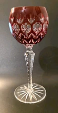 AJKA FLORDERIS Red Wine Glass Stem Cased Cut Clear Crystal Bohemian 8"