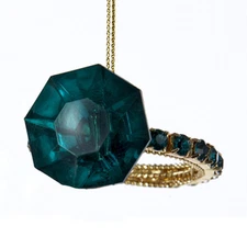 KURT S ADLER GOLD RING w/GREEN FACETED GEMSTONES JEWELS CHRISTMAS TREE ORNAMENT 