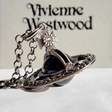 VivienneWestwood Small Orb Necklace Floral Pattern Black Mint 80㎝