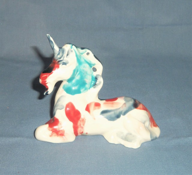VTG Ceramic Unicorn Figurine White w/ Red Blue Rust Color Paint Splatter 4" | eBay