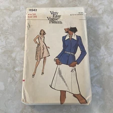 Vogue 8542 Vintage Dress Jacket 14 Bust 36” A-line V Neck Princess Seams Knits