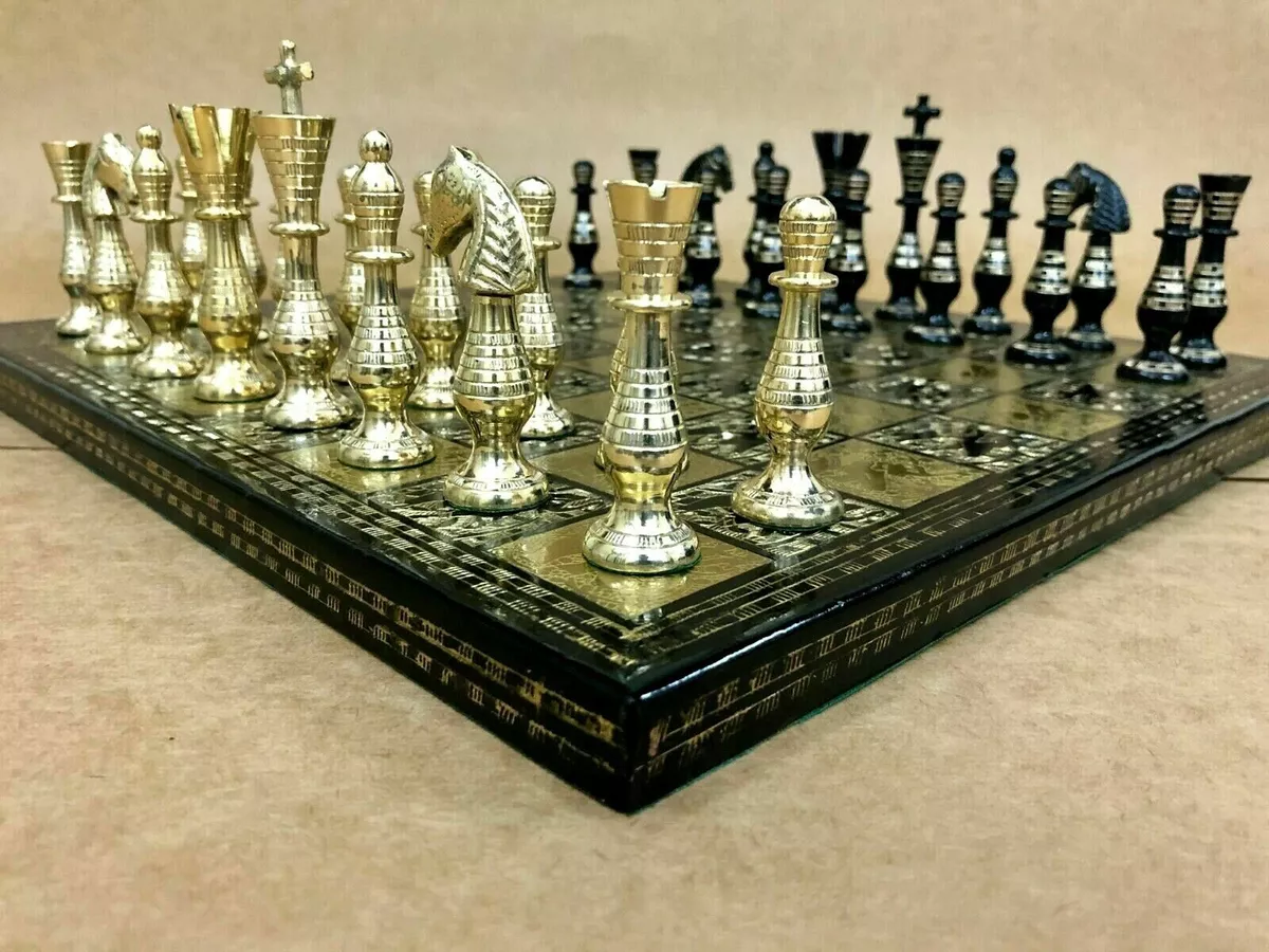 CHESS SET BLACK GLASS BOARD WITH WOODEN STORAGE BOX 14x14 FOR Metal CHESS