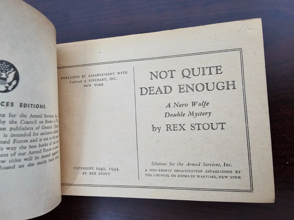 NOT QUITE DEAD ENOUGH by Rex Stout, Armed Services Edition #906 - Image 4 of 4