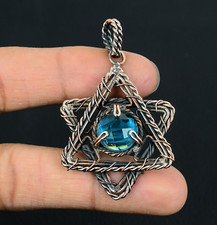 Blue Topaz Handmade Gemstone Copper Wire Wrapped  Star Shaped Jewelry Pendant