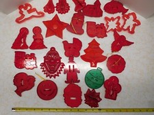 26 Vintage Translucent Red Plastic Cookie Cutters ~ Several Clowns, Angel, Santa