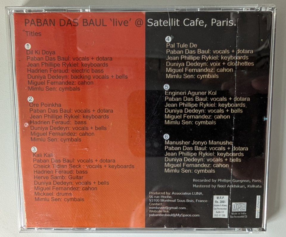 Paban Das Baul live@Satellit Cafe Paris Luna 6 Track CD Made in India ...