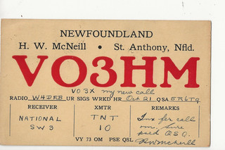 1936 VO3HM St. Anthony Newfoundland QSL radio postcard