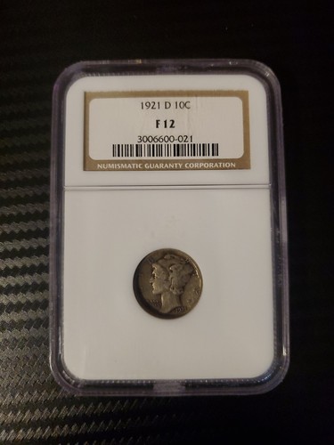 1921-D Mercury Silver Dime NGC F-12 + Bonus Coin