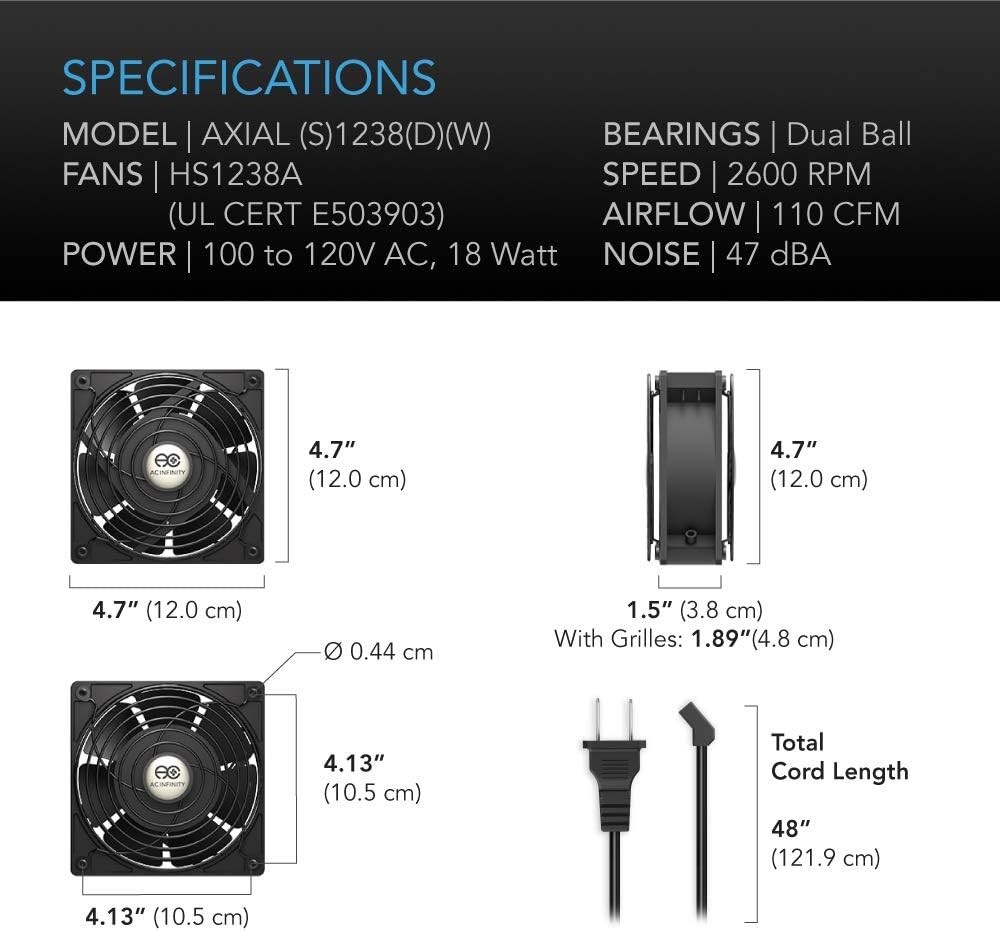 AXIAL 1238, Muffin Fan, 115V 120V AC 120mm x 38mm High Speed, for DIY Cooling...