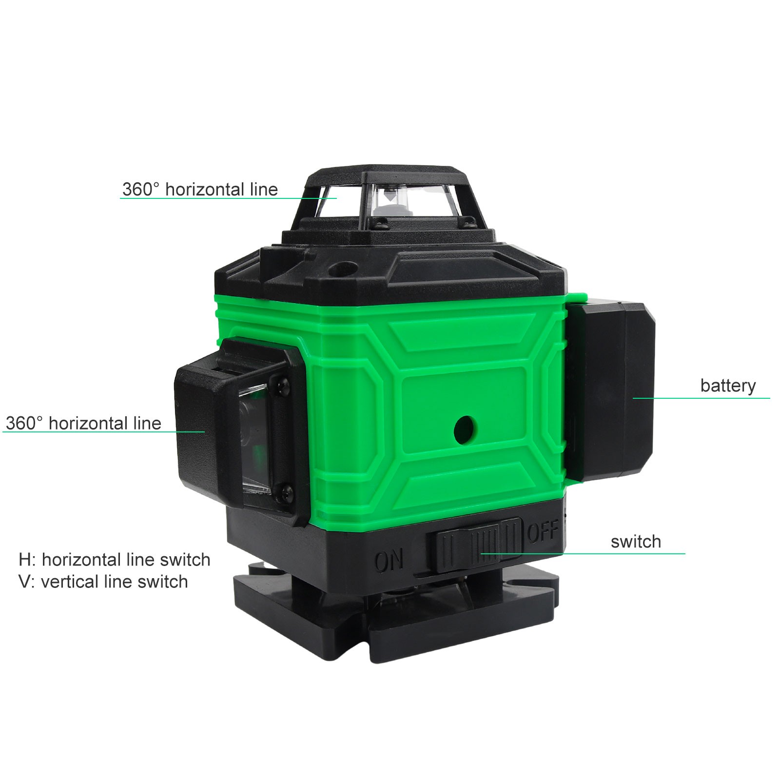 16 Lines 4D Green Laser Level 360° Fast Auto Leveling Rotary Cross Line ...
