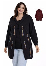 Gilet long capuche femme maille douce brodé mi-saison taille unique 40/42