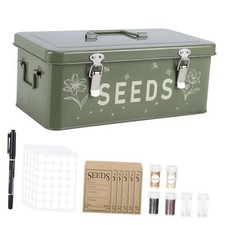 Seed Storage Organizer, Seed Saving Box with Green with Transparent Bottles